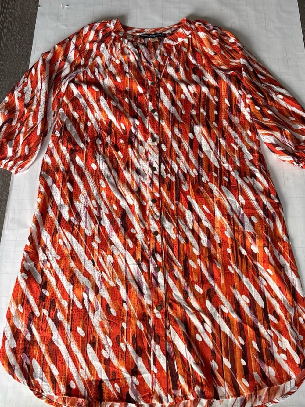 Karl Lagerfeld Red, Orange & White Abstract Button-Front Tunic